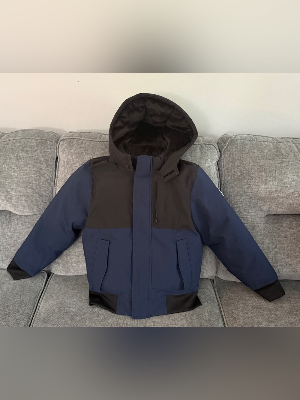 abercrombie kids Navy and Black Colorblock Hooded Puffer